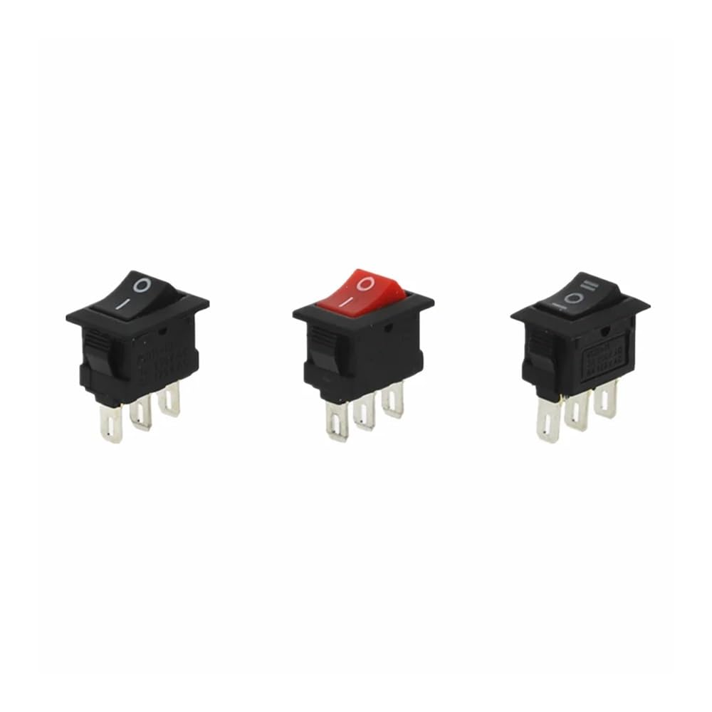 POWTAXBJGD 10Pcs Push Button Switch 10x15mm SPST 3Pin 3A 250V KCD11 Snap-in On/Off On/Off/On Rocker Switch 10MM*15MM Black Red(10x15-3D3P)