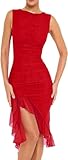 Women's Midi Bodycon Dress Summer Sleeveless Ruffle Mermaid Dress Cocktail Party Tank Dresses for Wedding Guest,Red,Medium