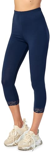 Merry Style Leggings 3/4 con Pizzo Donna MS10-224(Blu Marino, XL)