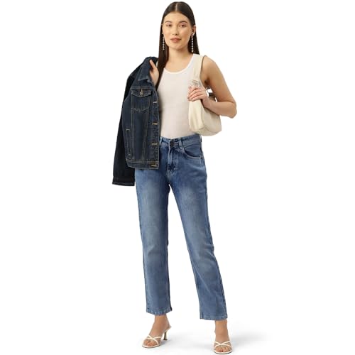 Image of PARIS HAMILTON Womens /Girls High Waist Straight fit Stretchable Denim Jeans Relaxed Fit