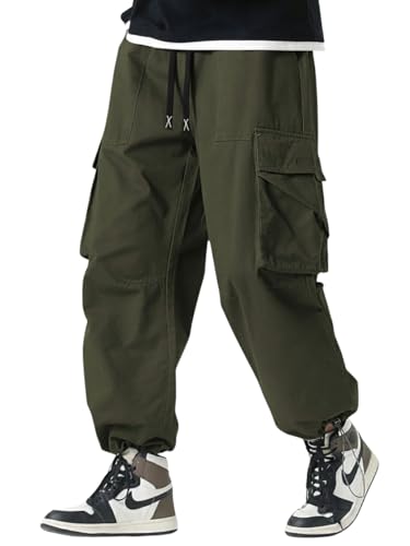 Image of GRECIILOOKS Men's Cargo Pants | 6 Pocket Cotton Cargo Joggers for Men | Loose Fit Stylish Pant with Pockets | Casual Baggy Trousers & Streetwear Lower