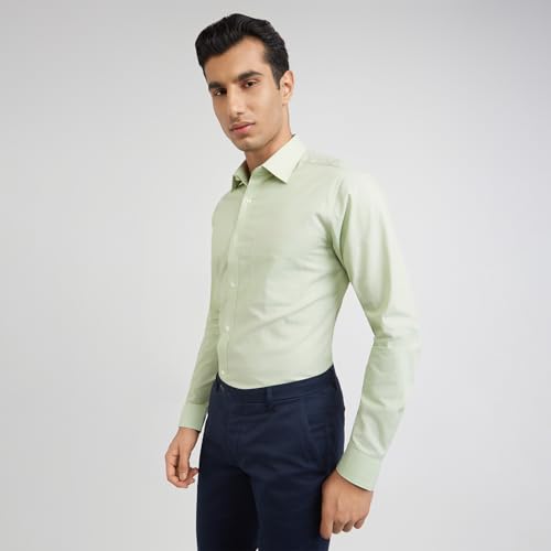 Image of Raymond Men Slim Fit Solid Pattern Pure Cotton Semi Cutaway Collar Full Sleeve Formal Shirt