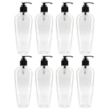8-Ounce Clear Oval-Shaped Plastic Lotion Bottles w/Black Pump Dispensers (8-Pack); Empty Containers for Lotion, Liquid Soap, Baby Care, Hand Sanitizer & More