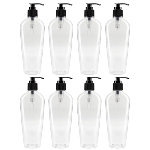Cornucopia 8-Ounce Clear Oval-Shaped Plastic Lotion Bottles w/Pump Dispensers (8-Pack); Empty Containers for Lotion, Liquid Soap, Baby Care, Hand Care