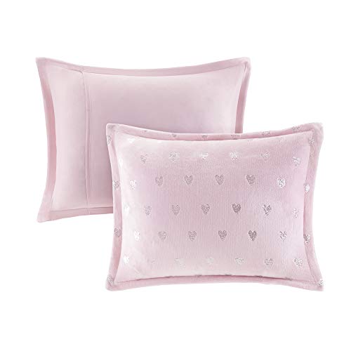 Mi Zone Rosalie Comforter Ultra-Soft Microlight Plush Metallic Printed Hearts Brushed Reverse Overfilled Down Alternative Hypoallergenic All Season Bedding-Set, Twin/Twin Xl, Pink/Silver, 3 Piece #TOP4