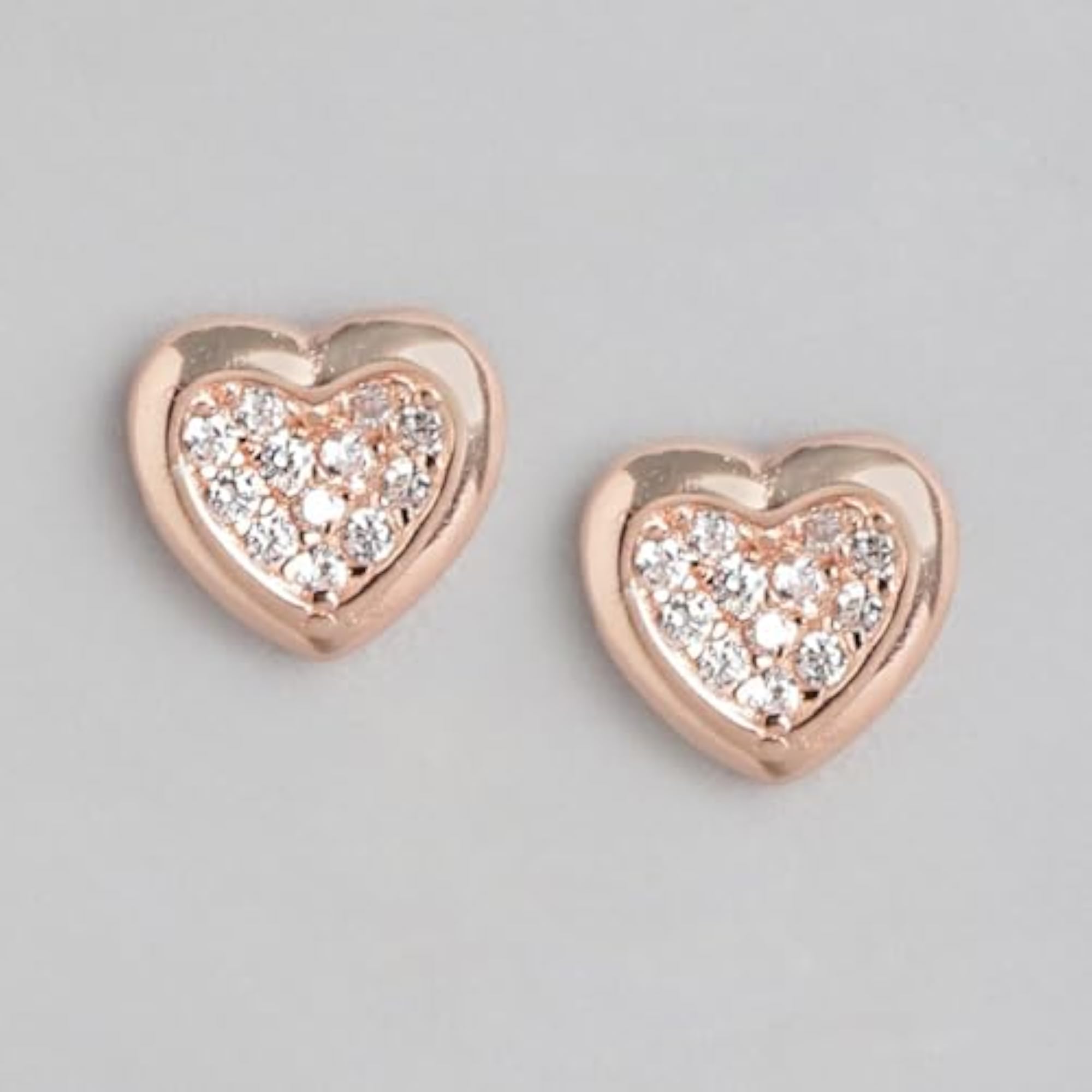 925 Silver Heart Stud Earrings Rose Plated CZ Studded Hallmark