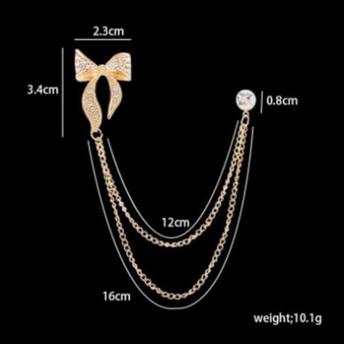 Image of 2PCS Crystal Hanging Chain Brooch Suit Pin for Men Women Vintage Crown Cross Star Diamond Broochs Gold and Silver Wedding Brooch for Clothes Dress Hats Bags Accessory
