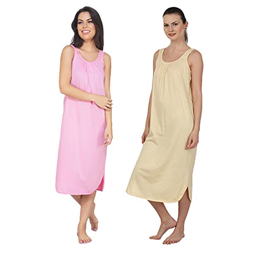Image of BLAZON Women's Cotton Hosiery Solid Maxi Nighty Slip (Pack of 2) Available Sizes: S, M, L, XL, 2XL, 3XL, 4XL, 5XL