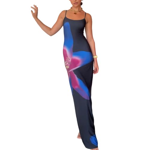 Image of Womens Summer Casual Floral Dresses Spaghetti Strap Bodycon Maxi Beach Dress Elegant Evening Party Long Dresses