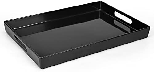 XMNFLY Serving Tray with Handles-10x15Inch Black Melamine Modern Serving Platters,Serving Wine,Coffee,Breakfast/Kitchen Countertop Tray/Makeup Drawer Organizer/Vanity Table Tray/Decorative Tray