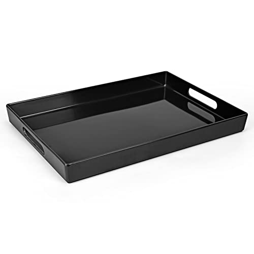 Xmnfly Serving Tray With Handles-10X15Inch Black Melamine Modern Serving Platters,Serving Wine,Coffee,Breakfast/Kitchen Countertop Tray/Makeup Drawer Organizer/Vanity Table Tray/Decorative Tray #TOP21