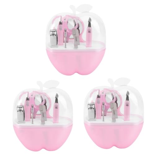 MERRYHAPY 3個入り 8イン1 ステンレススチール製 女性用 眉毛シザー 爪切りセット 爪切りキット ミラー付き 収納ケース 旅行 日常使い