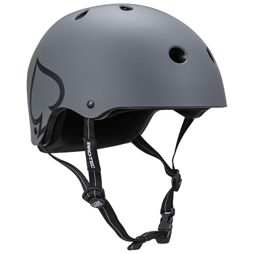 Pro Tec Low Pro Certified   Casco de monopatín, Ideal para monopatín, Ciclismo, BMX y Patinaje sobre Ruedas, Talla L XL, Color Gris Mate