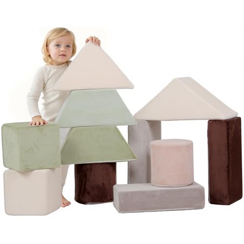 BanaSuper Blocchi di Schiuma 11 pezzi per Bambini, Morbide Set di Costruzione, Blocchi Impilabili Giganti in Schiuma, Stimola Motricità e Creatività, Regalo per Ragazzi e Ragazze, Verde Chiaro