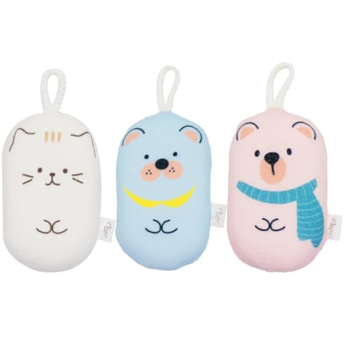 Esponja de baño para bebé que evita irritaciones, kit de 3 esponjas infantiles suaves con cuerda