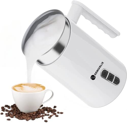 Geniuslix Milk Steamer and Frother 10.1 oz – This Electric Milk Steamer 500W Makes Soft Hot or Cold Foam Maker for Your Latte, Cappuccino and Macchiato - Automatic Milk Steamer With Ergonomic Handle.