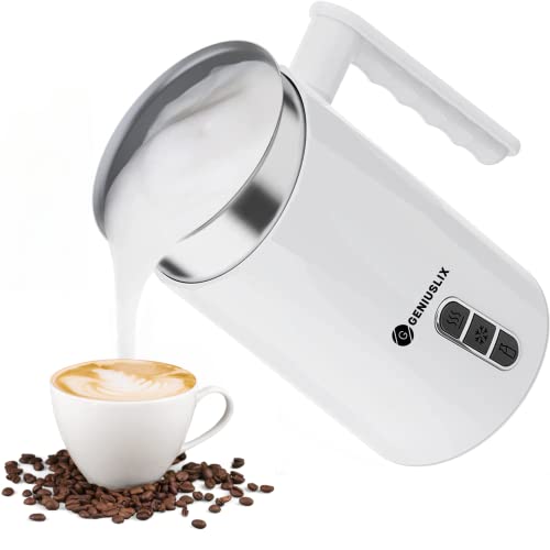Geniuslix Milk Steamer And Frother 10.1 Oz – This Electric Milk Steamer 500W Makes Soft Hot Or Cold Foam Maker For Your Latte, Cappuccino And Macchiato - Automatic Milk Steamer With Ergonomic Handle. #TOP2
