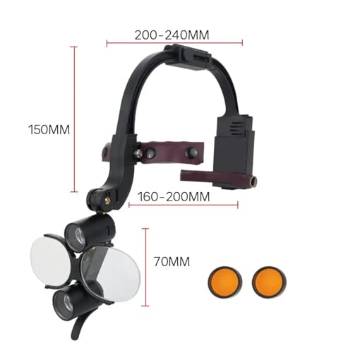 Image of Waldent Head Mounted Double Light Magnifying Surgical Loupe, Dual LED Headlights, 280-380 mm Working Distance, Adjustable Headband (2.5X)