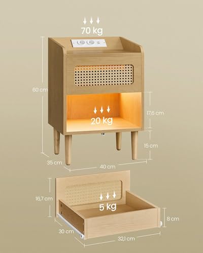 Table de Chevet Bohème multiprise USB, SONGMICS HOME