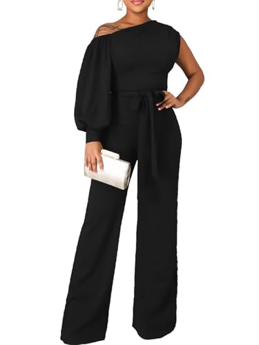 acelyn Womens Jumpsuit Casual Sleeveless Off Shoulder Wide Leg Long Pant Suit One Piece Rompers Black