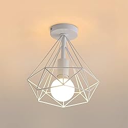 Lámparas De Techo Baratas Carrefour Seamoon Lámparas de techo Vintage Industrial LED E27 Diseño de jaula iluminación de techo interior Ideal para pasillo, porche, salón, cocina, sala de estar, dormitorio - Blanc (bombilla no incluida)