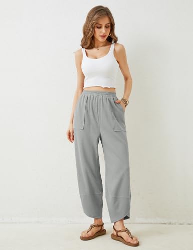 Image of Himosyber Women Cotton Pants Wide Leg Pants Casual Loose Baggy Elastic Waist Beach Palazzo Harem Pants