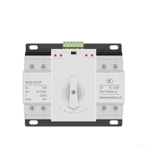 Interruttore di trasferimento automatico a doppia alimentazione per uso domestico, interruttore di commutazione 2P/4P 63A CB nominale AC230V AC400V per alimentare il sistema elettrico domestico (2P