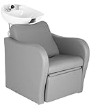 Buy-Rite Lexus Backwash Unit - Professional Salon Shampoo Chair with Extra-Wide Seat, Kick-Out Leg Rest, Tilting Porcelain Bowl, Single-Handle Faucet & Neck Rest, European Style Gray TS-8018B