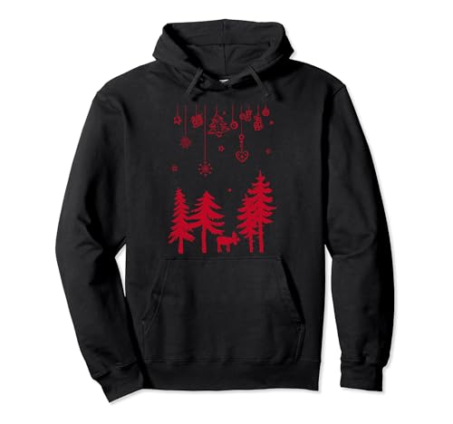 Elch im Wald mit traditionellen Symbolen zu Weihnachten Pullover...