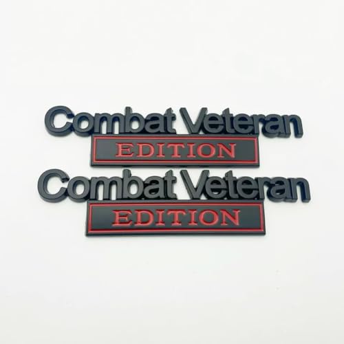 Image of Pair Set Combat Veteran Edition Emblem 3D Badge Raised Decals Exterior Truck Stickers Replacement for Universal Vehicle, SUV, Motorcycle, (Black Red)
