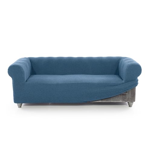Housse de canapé Chester 3 places extensible jacquard bleu