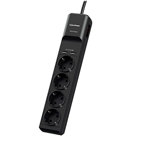 REGLETA CYBERPOWER P0420SUD0-DE 4*SCHUKO 2*USB OBTURADOR DE SEGURIDAD INTERRUPTOR on/Off Cable 1.8M Cover