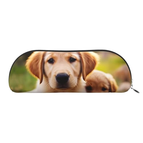 SDTYKHJ 筆箱 かわいい ゴールデンレトリバー 子犬 大きな筆袋 携帯用 コインポーチ 美的コスメバッグ レザー メイクバッグ, シルバー, One Size