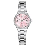OLEVS Watch Women Pink Face Silver Watches for Women Dress Diamond Womens Watch Stainless Steel Waterproof Luminous Ladies Watches for Small Wrist Analog Quartz Date Luxury Reloj para Mujer