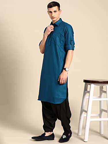 Image of Rajubhai Hargovindas Men's NavyBlue Pathani Kurta Suit with Elastic Salwar Pajama (NETT-38)