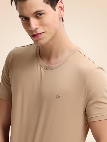 Image of TURMS Men's Casual Solid Round Neck T-Shirt, Odor Control, Stretchable & Breathable, Cotton Rich Fabric, Half Sleeve