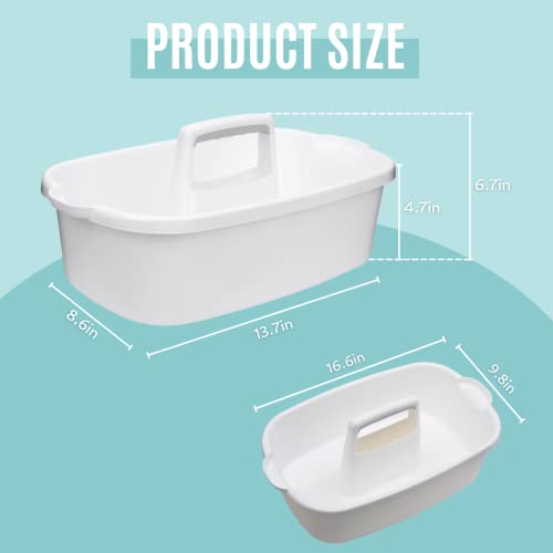 Cleaning Supplies Caddy, Household Tool Organizer with Handle, Portable Plastic Bucket for Shower Essentials Storage, White