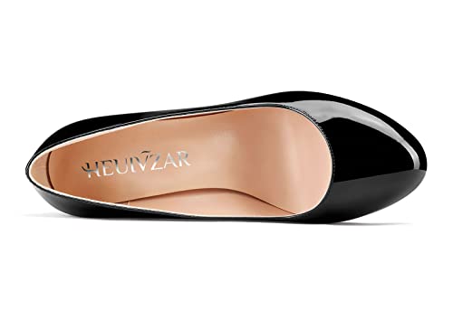 HEUIVZAR Women Pumps Round Toe Block Chunky Mid Heel Slip-on Dress Shoes Patent 3 Inch4
