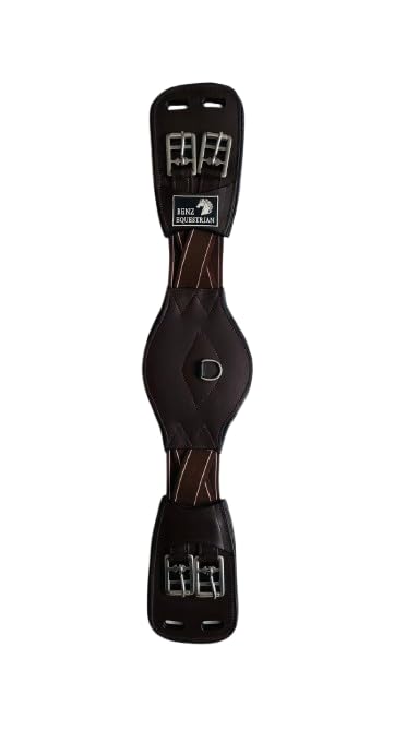 Benz Equestrian Anatomical Padded Short Girth 24" Elasticated Comfort Fit in Brown Leather (24 Inch , Brown)