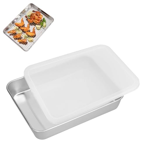 Teglia da Forno in Acciaio Inossidabile, Teglia Grande con Coperchio Teglie Rettangolari Per Torte Teglia Antiaderente Teglia Per Brownie con Coperchi(M)