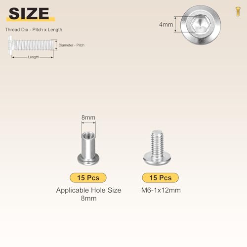 Image of METALLIXITY Crib Screws Replacement Set(M6-1x12mm) 30Pcs, Stainless Steel Connector Bolts M6 Screw Barrel Nuts Binding Screws, for Chair Cabinet Bed, Silver
