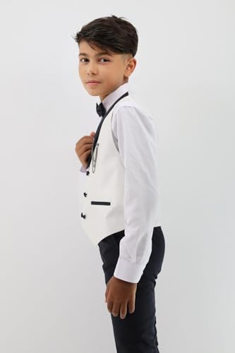 Baby & Boys Shawl Lapel White/Black Vest Suit Set for Weddings & Special Occasions4