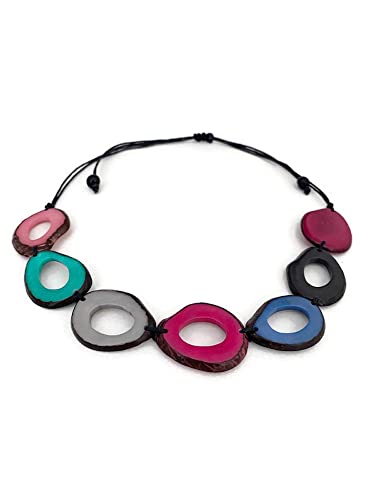 Tagua nut necklace in multi-color adjustable length tagua nut fashion jewelry, colorful organic necklace, Eco Friendly Jewelry4