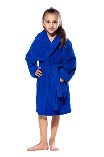 Plush Kids Robe for Boys and Girls | Turkish Cotton Hooded Sleep Robes | Soft Toddler Robes Terry Cotton Bathrobes | Royal Blue X-Large