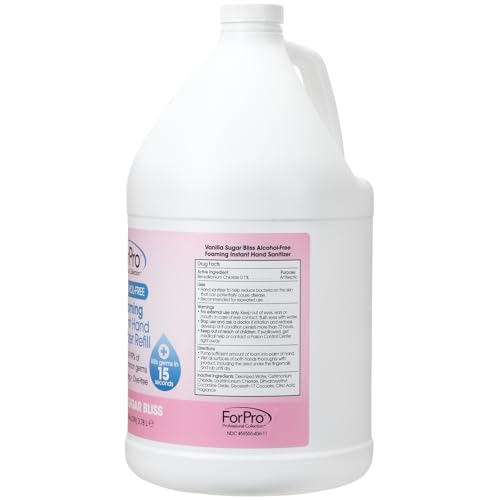 Image of ForPro Alcohol-Free Foaming Instant Hand Sanitizer, 1 Gallon (128 fl oz) Refill - Moisturizing, Dye-Free Formula, Vanilla Sugar Bliss Scent