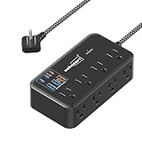 PD45W USB C Charger, Surge Protector Power Strip (2800J), 8 AC Outlets with 6 USB Ports (3 USB-C), 5ft Braided Cord, 45W Charging Station for MacBook, Laptops, iPad, iPhone, ETL Listed