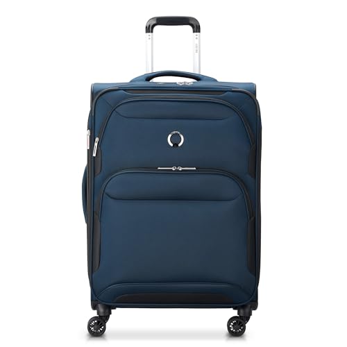 DELSEY PARIS Sky Max 2.0 Softside Expandable Luggage with Spinner Wheels, Blue, Checked-Medium, 24 Inch