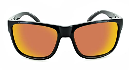 Optic Nerve - 2022 Premium & Affordable Non-Polarized Wrap-Around Rectangle Sunglasses For Men/Women, Kingfish Edition With Shiny Black Frame/Smoke/Red Mirror Lens #TOP1