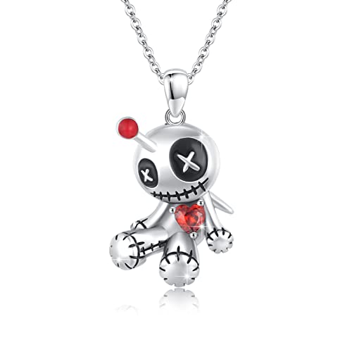 Voodoo Dolls Necklace, Gothic Necklace for Women Sterling Silver Voodoo Pendant Jewelry Halloween Birthday Mother's Day Gift