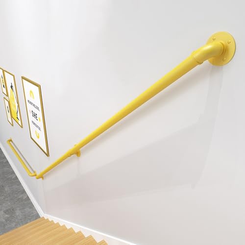 GSKDZG Negro Pasamanos De Escalera De Hierro Forjado Barandilla De Escalera Industrial Metal Barandilla De Seguridad Redondo Para Ancianos Y Niños 25cm-600cm(Yellow,60cm)